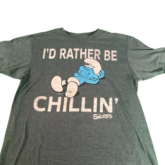 The Smurfs 'I'd Rather Be Chillin' Graphic T-Shirt Size Medium Casual Wear - Picture 2 of 8